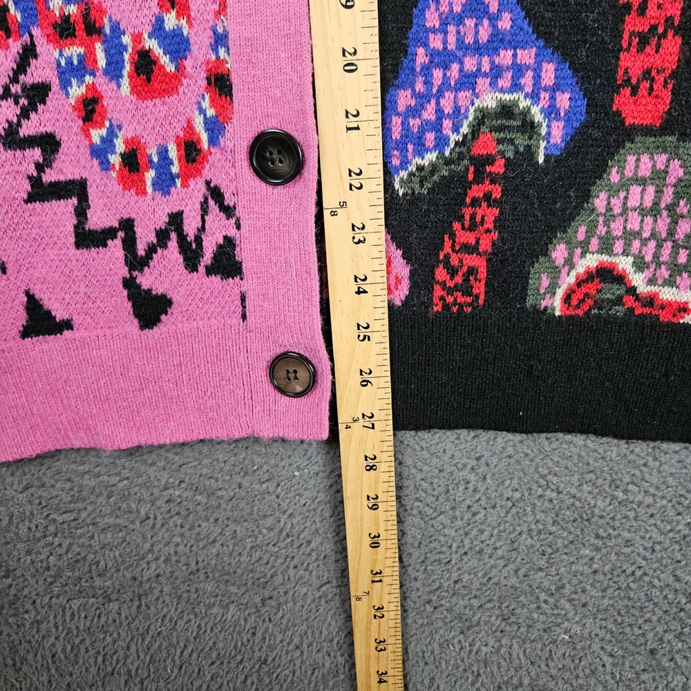 Farm Rio Mixed Print Mushroom Apple Snake Cardigan Sweater Pink Black Womens M - Picture 3 of 7